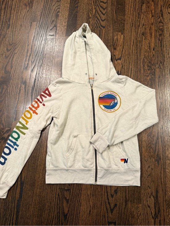Aviator Nation Jackets & Blazers - Aviator Nation Kids Cream Full-Zip Hoodie with Rainbow Sleeve Logo